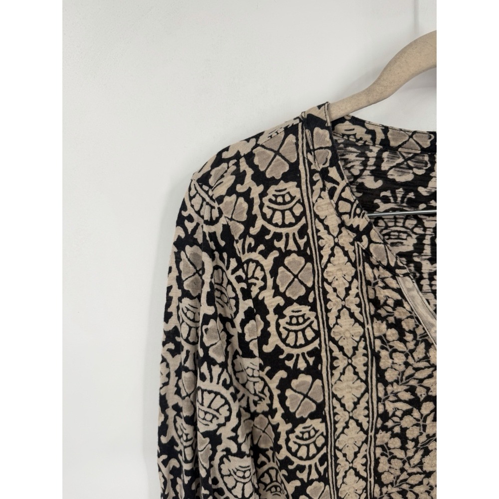 Lucky Brand Women Large Brown Boho Geometric Print Top 3/4 Sleeve Lightweight - Picture 8 of 10